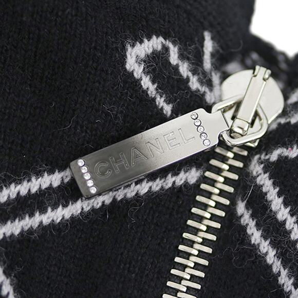 Authentic CHANEL Cashmere Zipper Zip-Up Hoodie Sweater Jacket Black Multicolor - Picture 8 of 13